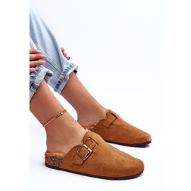 Tongs Femme En Daim Avec Fourrure, Marron Haidamia brun 5