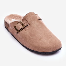 Tongs Femme En Daim Avec Fourrure Beige Haidamia 1