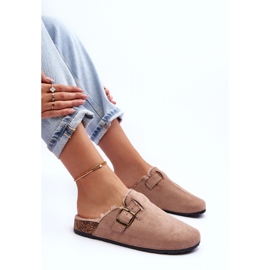 Tongs Femme En Daim Avec Fourrure Beige Haidamia 5