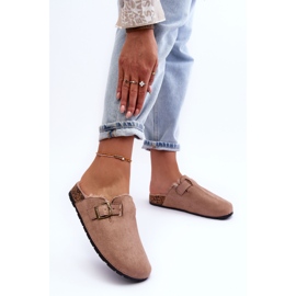 Tongs Femme En Daim Avec Fourrure Beige Haidamia 3