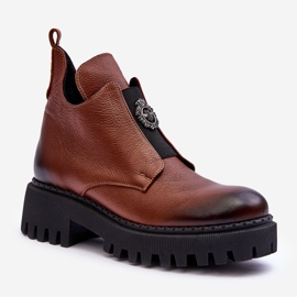 Lemar Bottines en cuir avec décoration pour femme, marron Lusanna brun 1