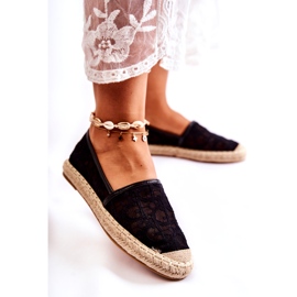 S.Barski Espadrilles ajourées classiques pour femme, noires 2