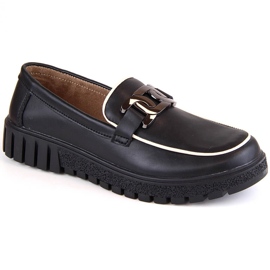 Chaussures pour femmes en cuir noir sur plateforme avec chaîne, Filippo DP4728 le noir 2