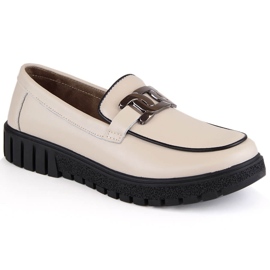 Chaussures en cuir pour femme sur plateforme avec chaîne, beige Filippo DP4728 2 Chaussures en cuir pour femme sur plateforme avec chaîne, beige Filippo DP4728 2