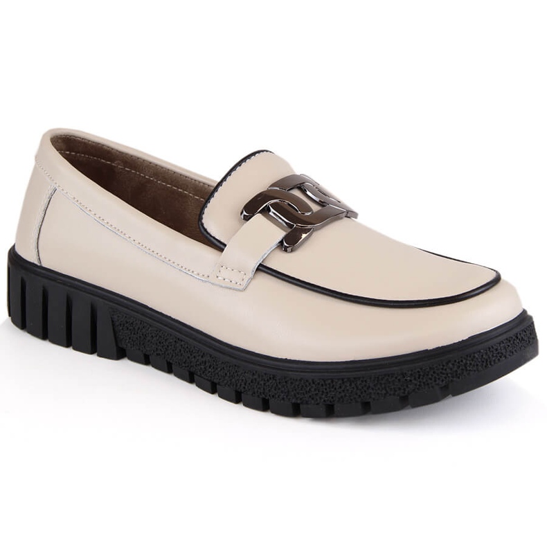 Chaussures en cuir pour femme sur plateforme avec chaîne, beige Filippo DP4728 2 Chaussures en cuir pour femme sur plateforme avec chaîne, beige Filippo DP4728 2