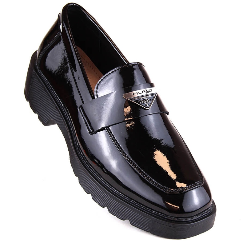 Chaussures slip-on femme en cuir verni noir Filippo DP4710 le noir 1