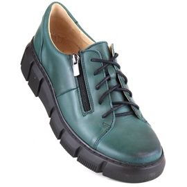 Chaussures en cuir confortables pour femmes sur la plateforme, vertes Helios 413.56 1