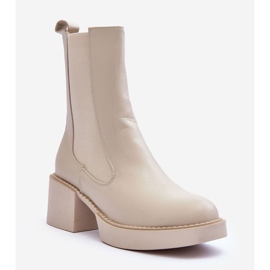Bottines Chelsea Ironna beiges à talons hauts massifs 1