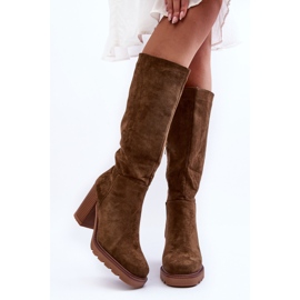 FJ1 Virdana – bottes en daim olive à talons massifs vert 4