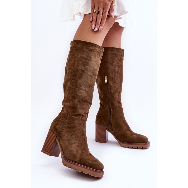 FJ1 Virdana – bottes en daim olive à talons massifs vert 2