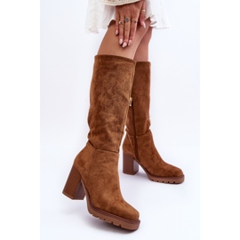 FJ1 Bottes en daim Virdana marron à talons massifs brun 4