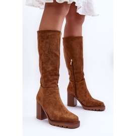 FJ1 Bottes en daim Virdana marron à talons massifs brun 5
