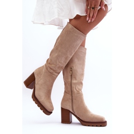 Bottes en daim beige Virdana à talons massifs 3