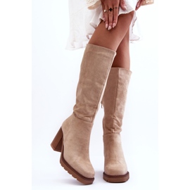 Bottes en daim beige Virdana à talons massifs 4