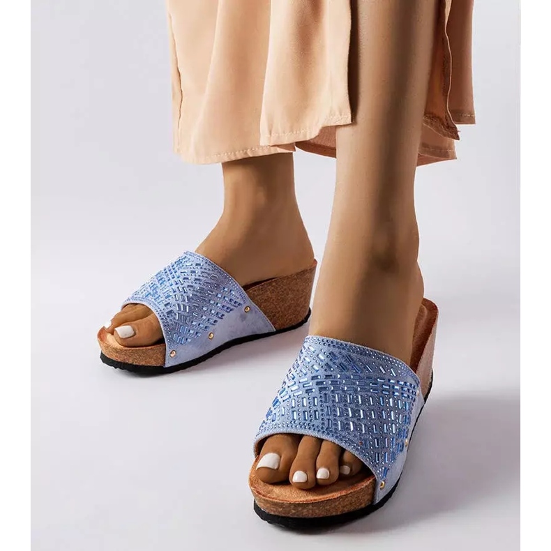 Inna Sandales compensées strass bleu Guymon 1