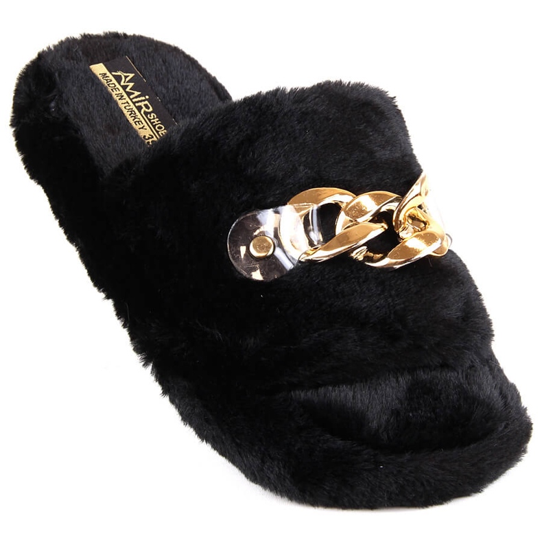 Chaussons de maison en peluche pour femmes avec chaîne, noirs T.Sokolski KAP-158 2