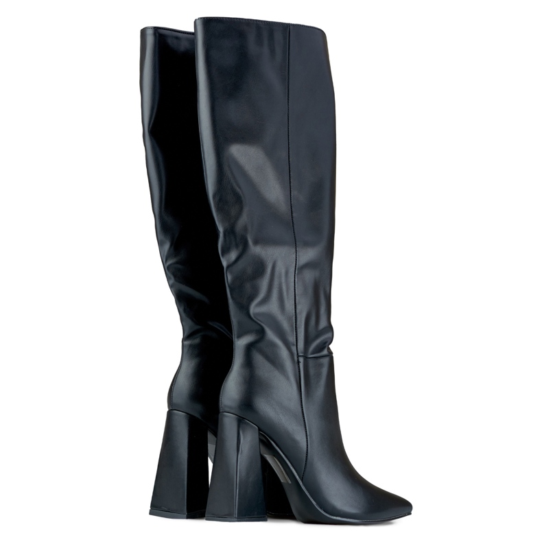 Bottes noires à talons hauts en éco-cuir 1