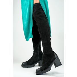 Cuissardes femme à talons hauts en daim le noir 3