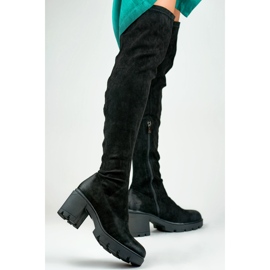 Cuissardes femme à talons hauts en daim le noir 4