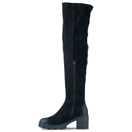 Cuissardes femme à talons hauts en daim le noir 1