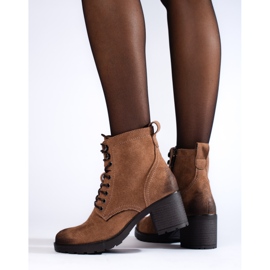 W. Potocki Bottes à lacets pour femmes à talons hauts Potocki en daim écologique brun 3