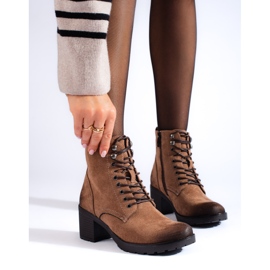 W. Potocki Bottes à lacets pour femmes à talons hauts Potocki en daim écologique brun 2