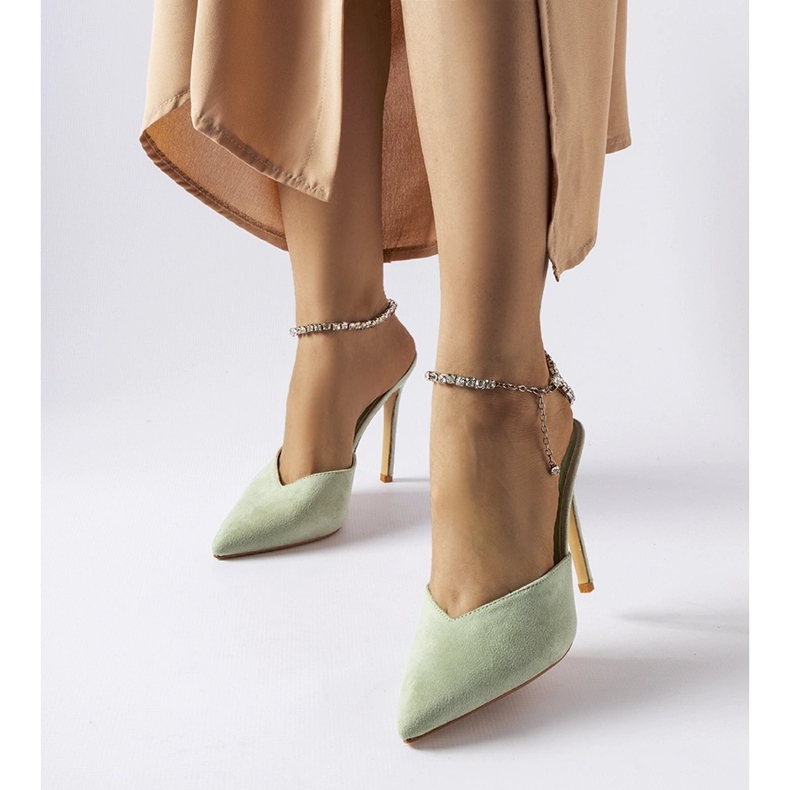 Tongs à talons claude vertes avec strass 1