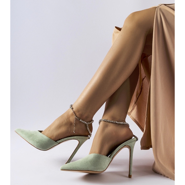 Tongs à talons claude vertes avec strass 2