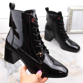 Bottes à talons hauts isolées en cuir verni pour femme, noir Vinceza 58119 le noir 1