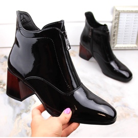 Bottines à talons hauts en cuir verni pour femme avec fermeture éclair, noir Vinceza 58120 1