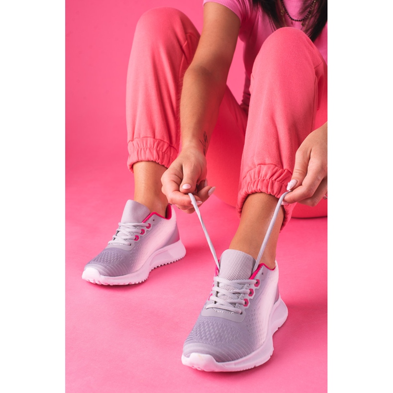 Baskets de sport pour femme Shelovet à lacets blanches et grises 2