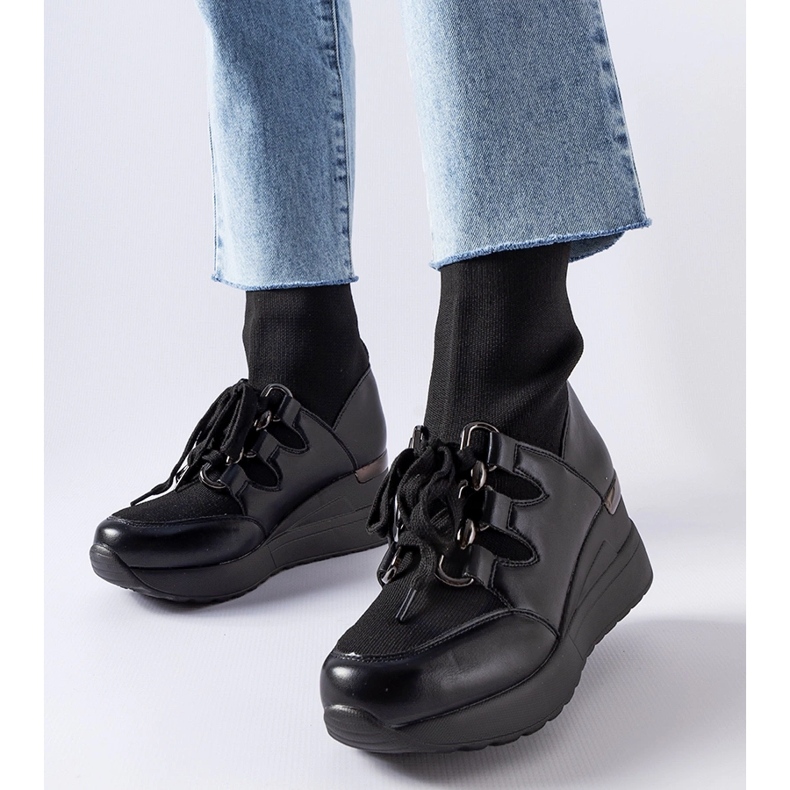 Bottines chaussettes compensées noires Rochon le noir 1