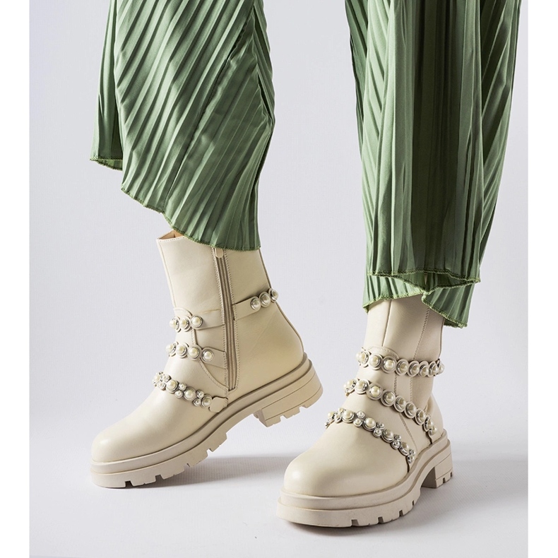 Bottines beiges ornées de perles Callicratide 1
