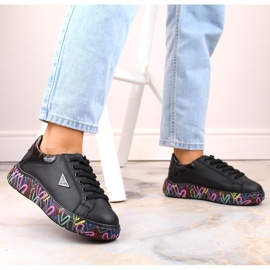 Chaussures en cuir pour femmes sur plateforme noire colorée Filippo DP4480 le noir 7
