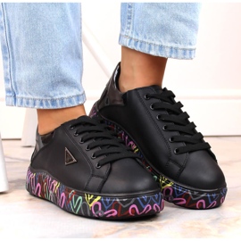 Chaussures en cuir pour femmes sur plateforme noire colorée Filippo DP4480 le noir 8