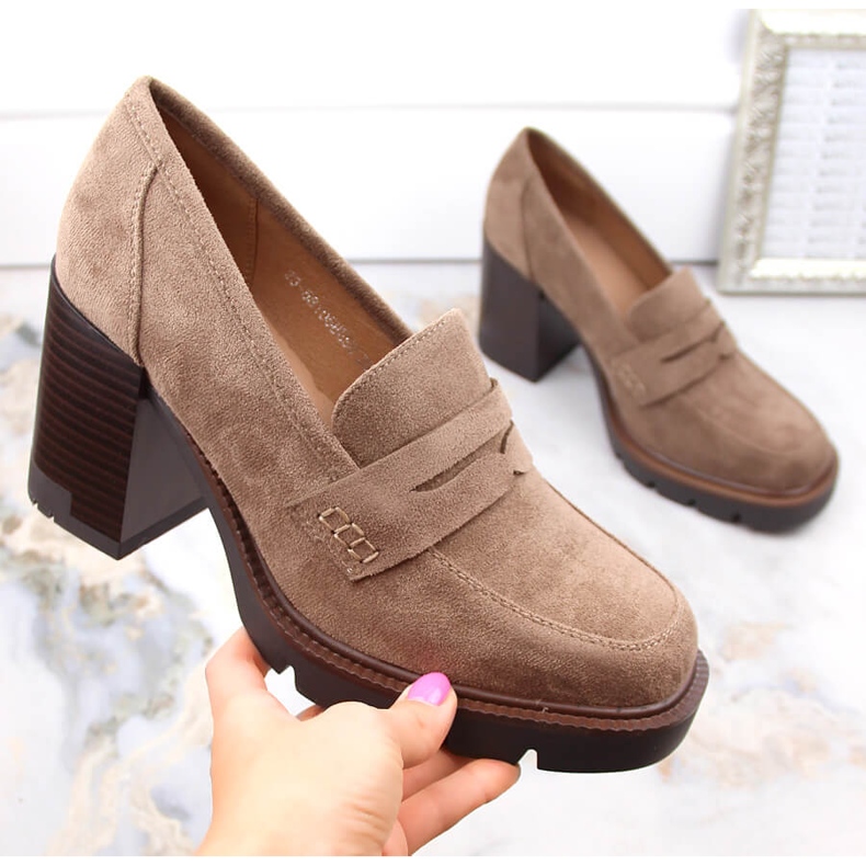 Chaussures femme en daim à talon haut et plateforme, beige Vinceza 58105 1