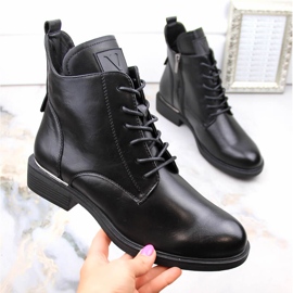 Bottines isolées à talons plats pour femme, noires Vinceza 58167 1