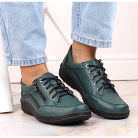 Chaussures confortables en cuir pour femmes, vertes Helios 411 1