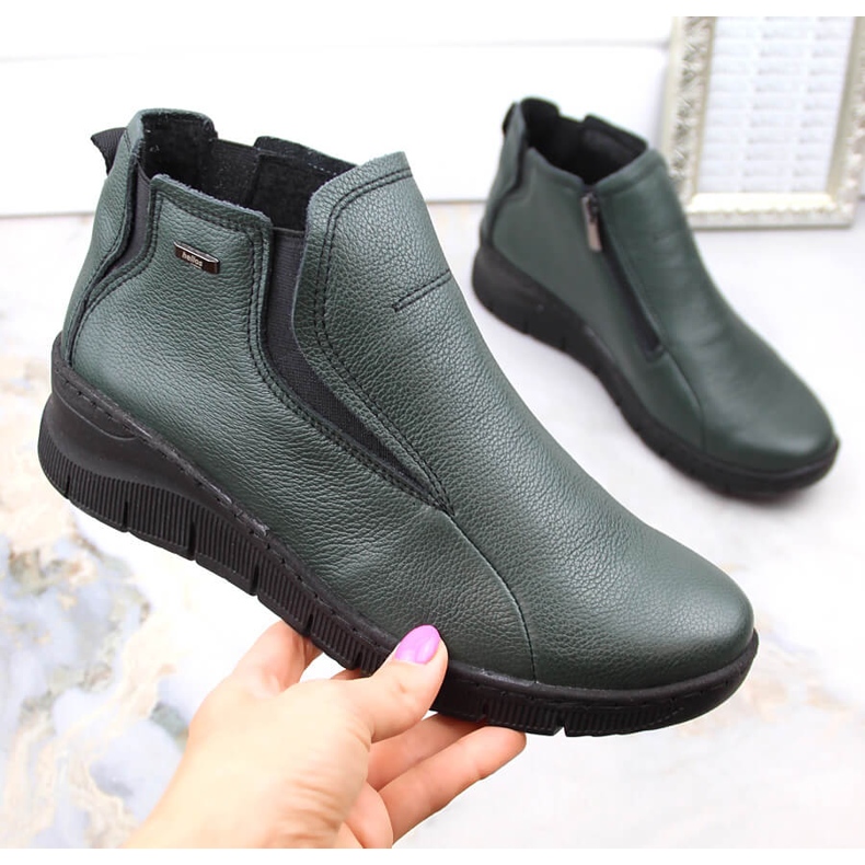 Bottines compensées confortables en cuir pour femme, isolées vert Helios 552.566 1