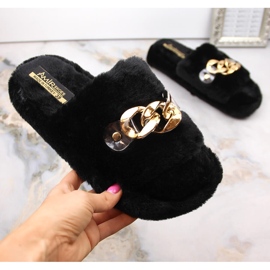 Chaussons de maison en peluche pour femmes avec chaîne, noirs T.Sokolski KAP-158 1