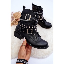 LU BOO Bottines pour enfants avec clous, fermeture éclair et boucles, noires le noir 3