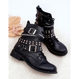 LU BOO Bottines pour enfants avec clous, fermeture éclair et boucles, noires le noir 5