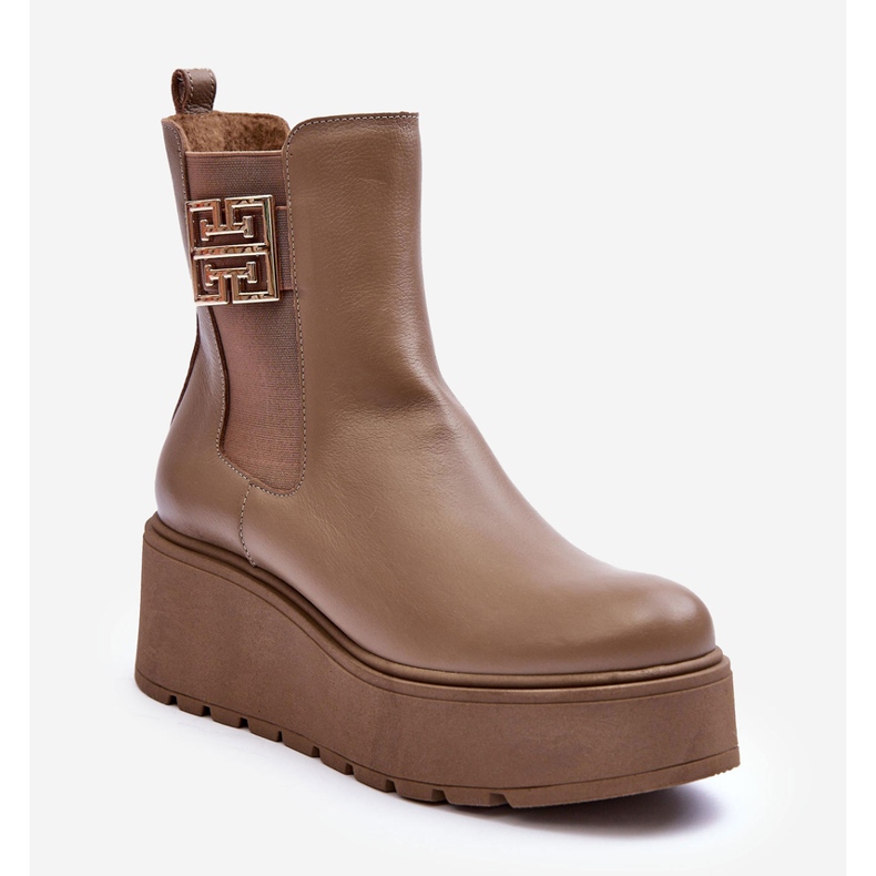 Lemar Bottines en cuir pour femme sur plateforme massive, beige foncé Savira 1 Lemar Bottines en cuir pour femme sur plateforme massive, beige foncé Savira 1