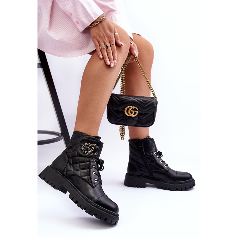 Bottes de travail pour femmes avec décoration, noir Toye le noir 2