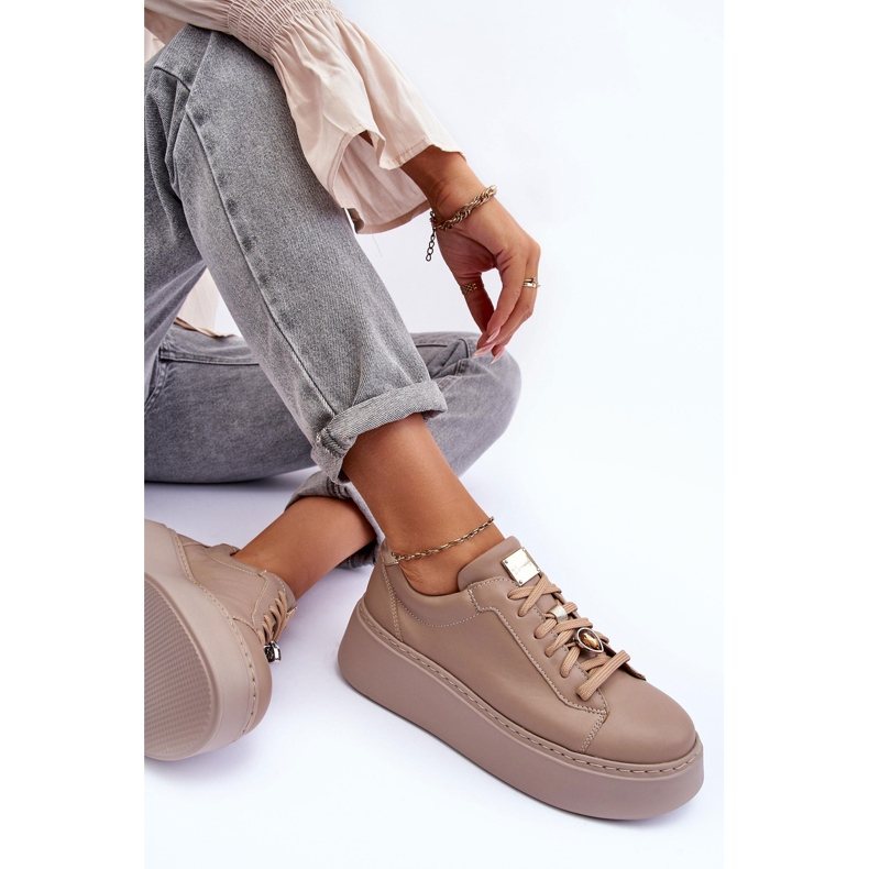 Chaussures de Sport en Cuir à Plateforme Maciejka 06191-04 Beige 1