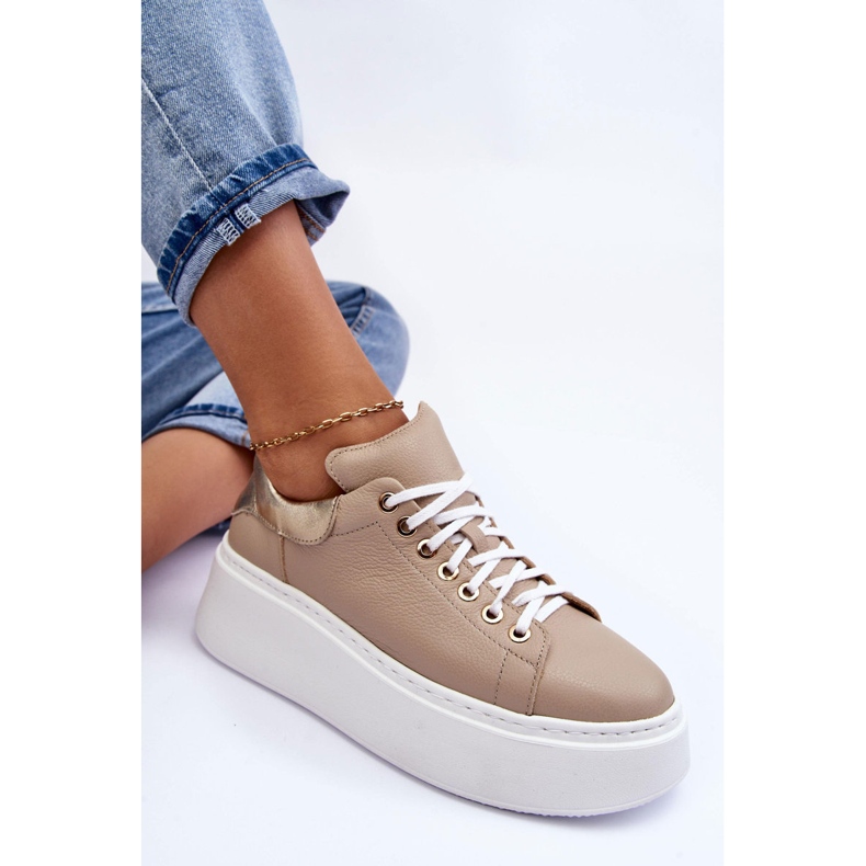 Lemar Chaussures de sport en cuir pour femmes sur la plateforme beige Milonia 1