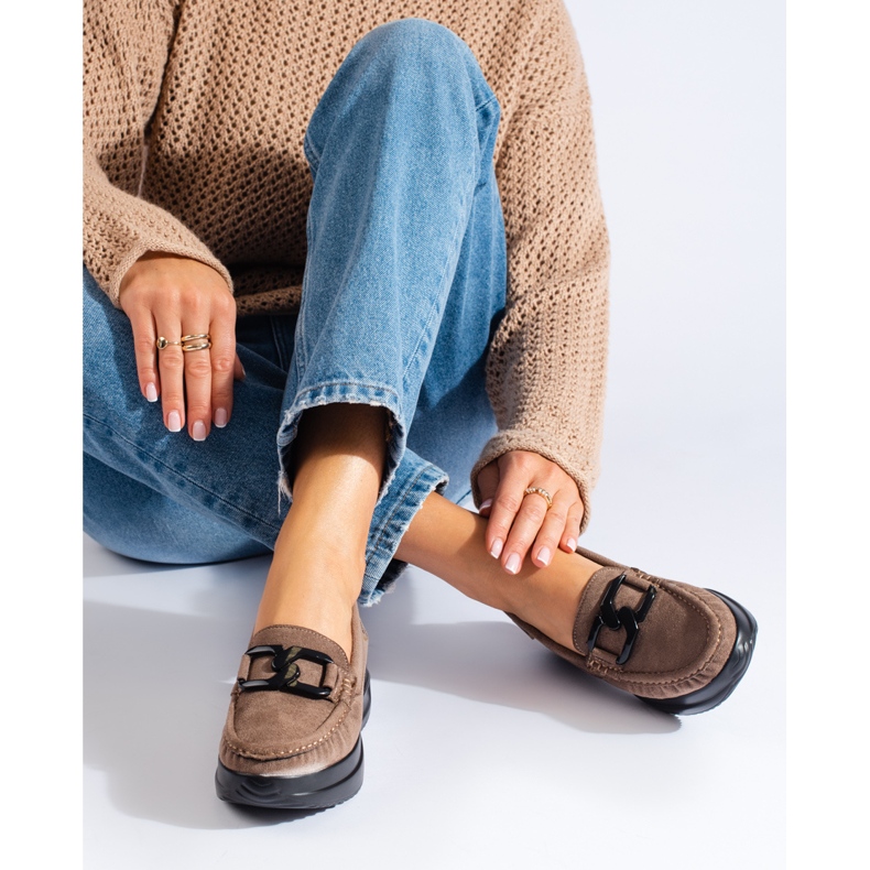 Mocassins femme en daim beige avec boucle Shelovet 1 Mocassins femme en daim beige avec boucle Shelovet 1