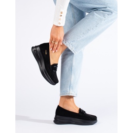 Mocassins femme en daim noir avec boucle Shelovet le noir 2
