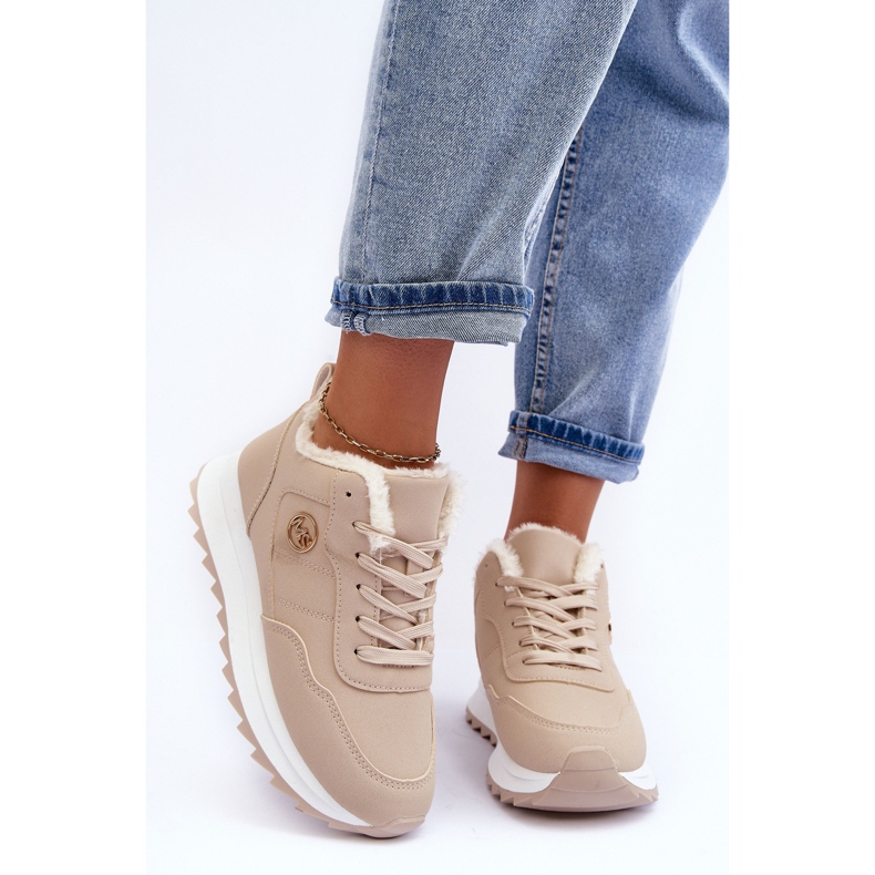 Baskets Plateformes Isolées En Cuir Beige Adite 2