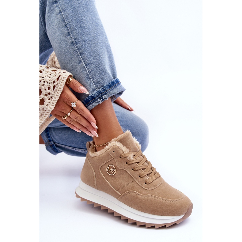 Chaussures de sport isolées en cuir sur plateforme, beige foncé Adite 2